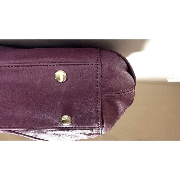 NWT B. Makowsky Purple Leather Hobo Shoulder Bag Silver Hardware Leopard Lining - Picture 5 of 15